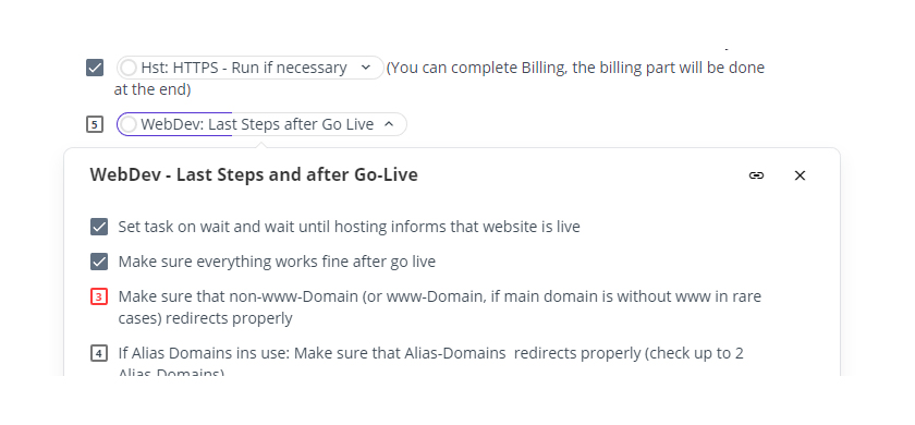 Zerteile komplexe Checklisten
